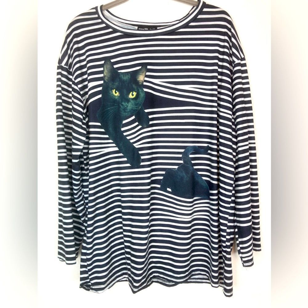 Noracora black cat striped unique top presumed vintage oversized